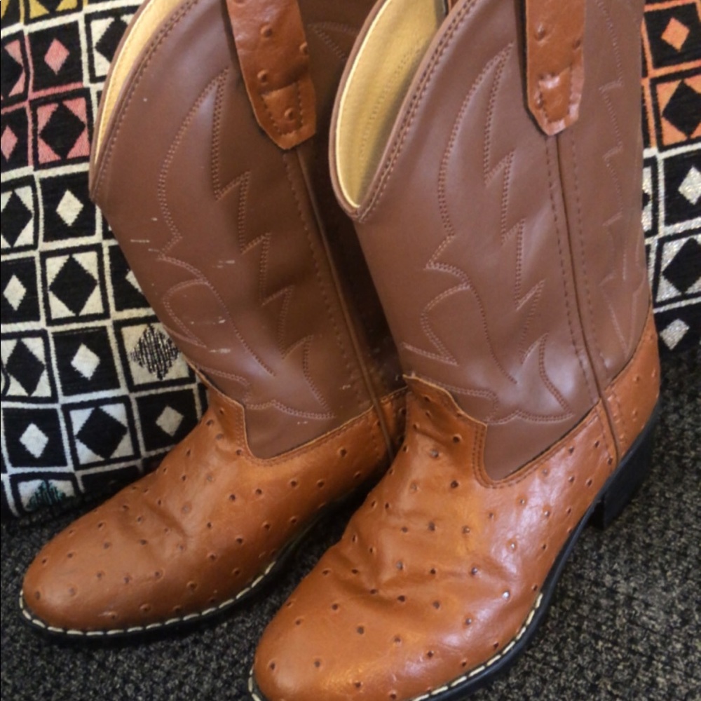 Old West Ostrich cowboy boots 13.5 cognac brown
